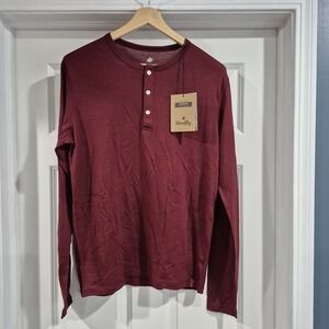 Woolly Shirt Mens Medium Maroon Burgundy Henley Everday Merino Wool Performance